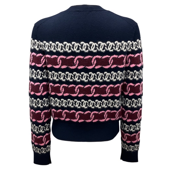 CHANEL NAVY BLUE / BURGUNDY / PINK / WHITE 2023 CC LOGO BUTTON CASHMERE KNIT CAR - Picture 3 of 7
